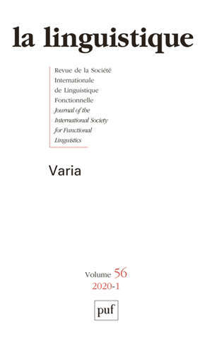 Linguistique (La). n° 1 (2020)