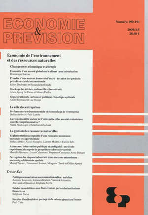 Economie et prévision. n° 190-191, Economie de l'environnement et des ressources naturelles