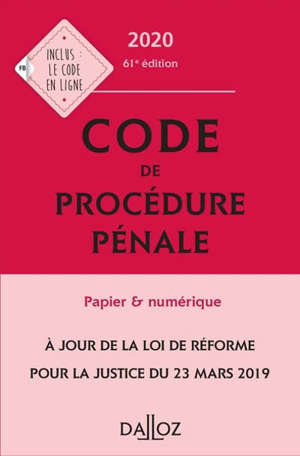 Code de procédure pénale 2020, annoté