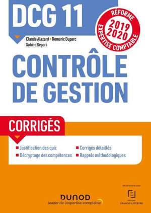 DCG 11, contrôle de gestion : corrigés : réforme expertise comptable 2019-2020