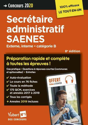 Secrétaire administratif SAENES : concours externe et interne, catégorie B : concours 2020