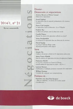 Négociations, n° 1 (2014). Démocratie et négociations