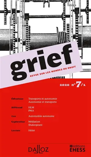 Grief : revue sur les mondes du droit, n° 7-1