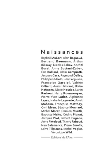 Naissances : livre officiel pour les 40 ans des Editions de l'Aire