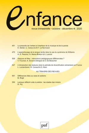 Enfance, n° 4 (2020)