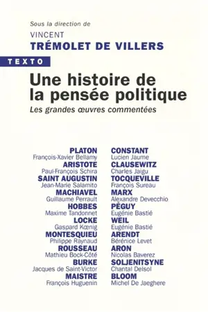 Une histoire de la pensée politique : les grandes oeuvres commentées : Platon, Aristote, Saint Augustin, Machiavel...