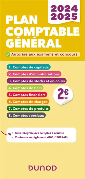 Plan comptable général 2024-2025 : liste intégrale des comptes + résumé, conforme au règlement ANC n°2015-06 : autorisé aux examens et concours