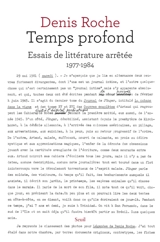 Temps profond : essais de littérature arrêtée : 1977-1984 - Denis Roche