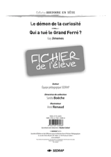 Le démon de la curiosité. Qui a tué le Grand Ferré ?, Guy Jimenes : fichier de l'élève - Société d'édition et de diffusion pour la recherche et l'action pédagogique