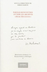 Paroles rencontres : ouvrir les archives Henri Meschonnic