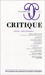 Critique, n° 871. Adorno : suites françaises
