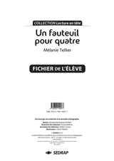 Un fauteuil pour quatre, Mélanie Tellier : fichier de l'élève - Société d'édition et de diffusion pour la recherche et l'action pédagogique