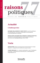 Raisons politiques, n° 77. L'anthropocène