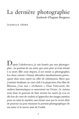 La dernière photographie : Sarabande d'Ingmar Bergman - Isabelle Rèbre