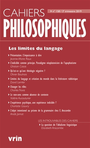 Cahiers philosophiques, n° 158. Les limites du langage