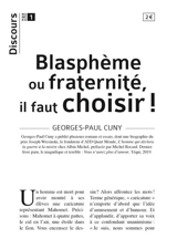Blasphème ou fraternité, il faut choisir ! - Georges-Paul Cuny