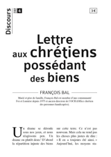 Lettre aux chrétiens possédant des biens - François Bal