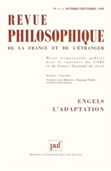 Revue philosophique de la France et de l'étranger, n° 4 (1995). Engels, l'adaptation - André Tosel
