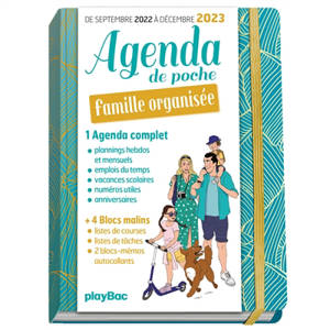 Agenda de poche famille organisée : de septembre 2022 à décembre 2023 : bleu