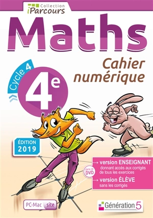 Cahier numérique iParcours maths 4e (DVD enseignant site) 2019 - HACHE Katia et Sébas