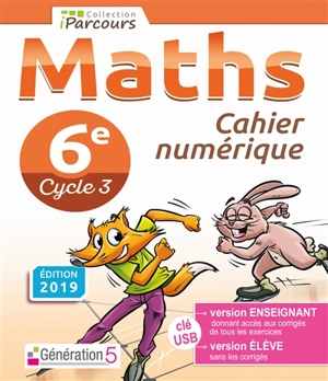 Cahier numérique iParcours maths 6e (clé USB) 2019 - HACHE Katia et Sébas
