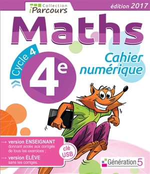 Cahier numérique iParcours Maths 4e (clé USB) 2017 - HACHE Katia et Sébas