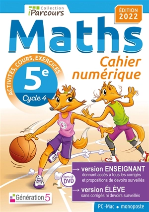 Cahier numérique : maths 5e, cycle 4 : PC-Mac, monoposte - Katia Hache
