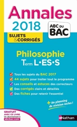 Philosophie terminale L, ES, S : annales 2018 - Gérard Durozoi