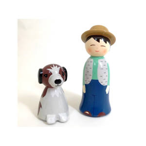 l'enfant et son chien - Crèche des Philippines : 2 sujets, 8 cm - La ronde des couleurs