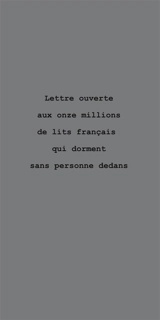 Lettre ouverte aux onze millions de lits français qui dorment sans personne dedans - Bernard Bretonnière