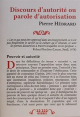 Discours d'autorité ou parole d'autorisation - Pierre Hébrard