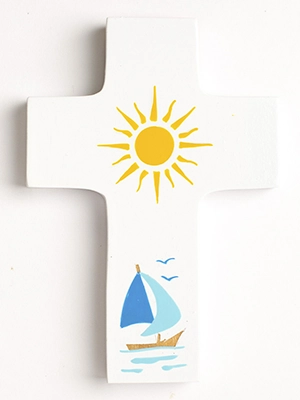 Croix murale enfant soleil bateau - La ronde des couleurs
