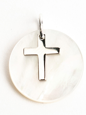 Croix Ancienne En Argent Sterling Et Nacre – Pendentif Vintage Élégant