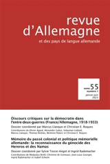 Revue d'Allemagne et des pays de langue allemande, n° 55 (1). Mémoire du passé colonial et politique mémorielle allemande : la reconnaissance du génocide des Hereros et des Namas