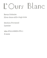 Ours blanc (L'), n° 36. Larmier - Mathieu Provansal