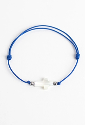 Bracelet cordon bleu croix nacre - Caroline Les petits philosophes
