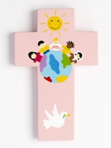 Croix murale enfants du monde rose - La ronde des couleurs