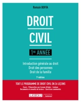 Droit civil : 1re année : introduction générale au droit, droit des personnes, droit de la famille - Romain Boffa