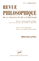 Revue philosophique de la France et de l'étranger, n° 2 (2017). Miscellanea : pardon, Nietzsche, Heidegger, Mattéi