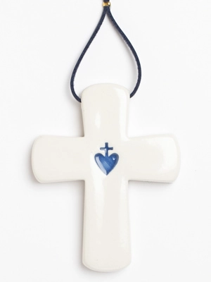 Croix latine Sacré Coeur blanche et bleue - Creatini Creatini