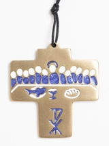 Croix murale Bronze Cène bleu et blanc - Partant