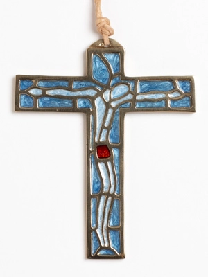 Croix murale bronze émaillée style vitrail - Partant