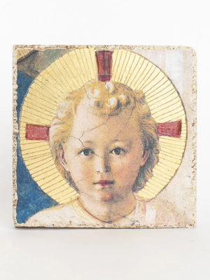 Fresque sur pierre Enfant Jésus redorée à la main - Atelier du regard Atelier du regard