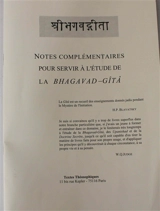 Notes complémentaires pour servir à l'étude de la Bhagavad-Gîta