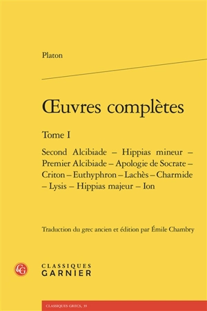 Oeuvres complètes. Vol. 1 - Platon