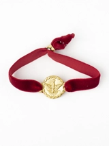 Bracelet médaille Colombe Saint Esprit avec cordon bordeaux - deo gratias deo gratias