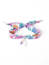 Bracelet ruban tissu liberty coloré et croix nacre - Caroline Les petits philosophes