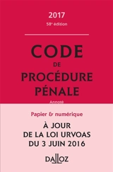 Code de procédure pénale 2017, annoté