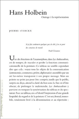 Hans Holbein : outrages à la représentation - Pierre Sterckx