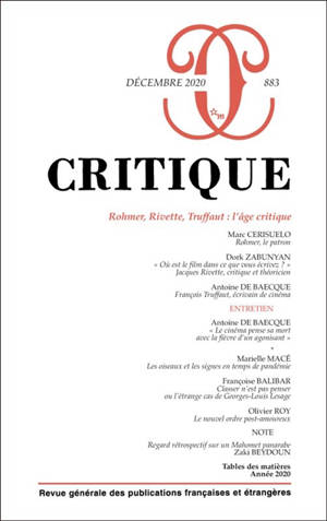 Critique, n° 883. Rohmer, Rivette, Truffaut : l'âge critique